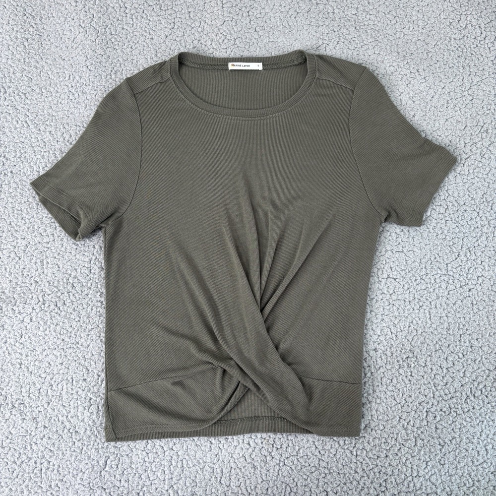 Marine Layer Top Womens Small Olive Green Twist Front Modal Stretch Minimalist - Picture 6 of 8